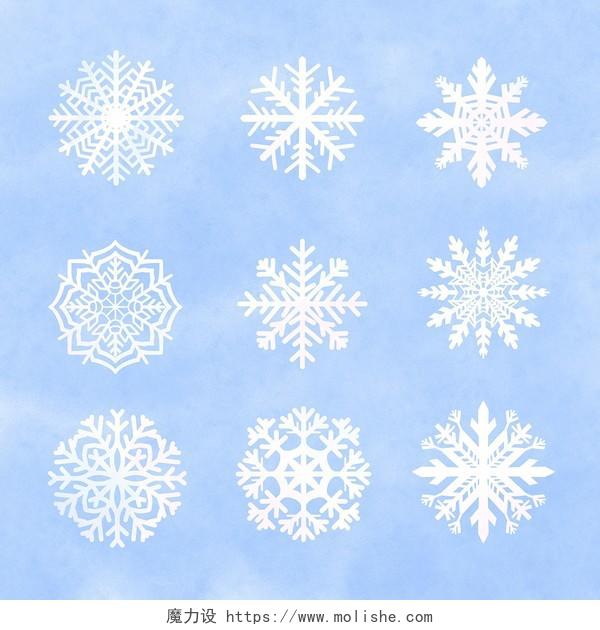 水彩冬季雪花造型下雪元素冬天冬季雪季立冬元素蓝色雪花宫廷花纹